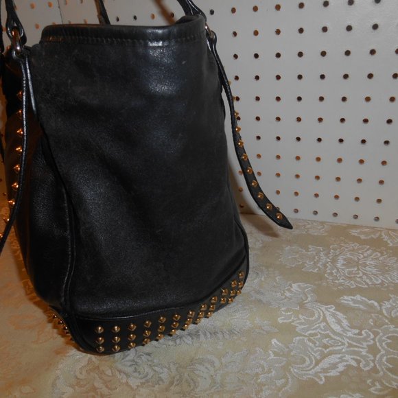 BURBERRY BRASS STUDDED BLK LEATHER SATCHEL HANDBAG - Picture 3 of 8